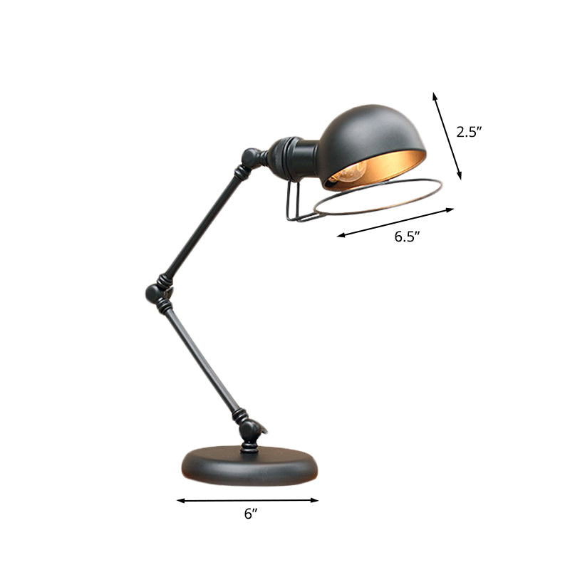 1 Glühbirne Kuppel Tischleuchte Industrieller schwarzer Finish Metall Tischlampe mit Ringdetail und Schwenkarm, 6,5"/8" Breite
