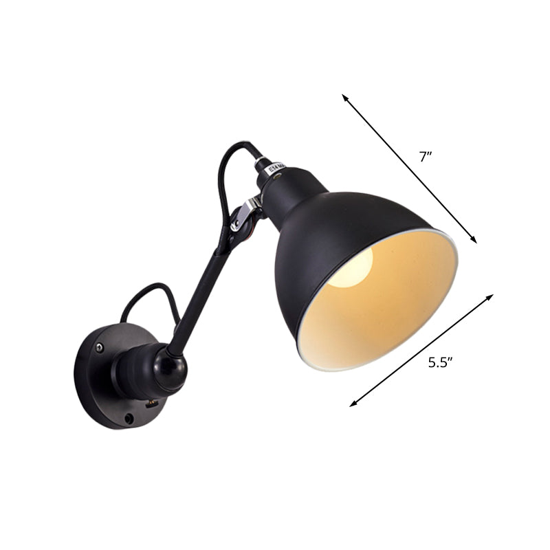 Frendorf | Antiqued Domed Wandmontage Wandlamp 1-Licht Metaal Verstelbare Arm Wandlamp in Zwart voor Gang