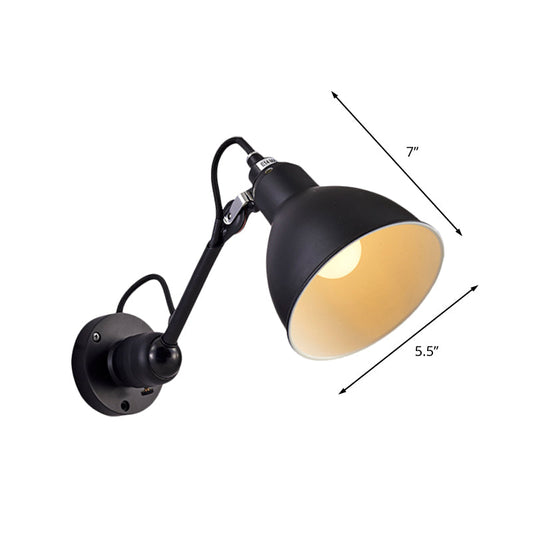 Frendorf | Antiqued Domed Wandmontage Wandlamp 1-Licht Metaal Verstelbare Arm Wandlamp in Zwart voor Gang