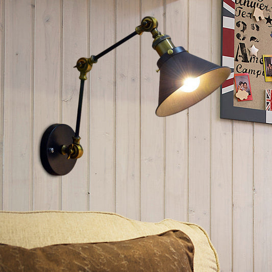 Frendorf | 1 Licht Wandlamp Wandlamp Antiek Bedzijde Swing Arm Wandbevestiging met Conische Metalen Schaduw in Zwart