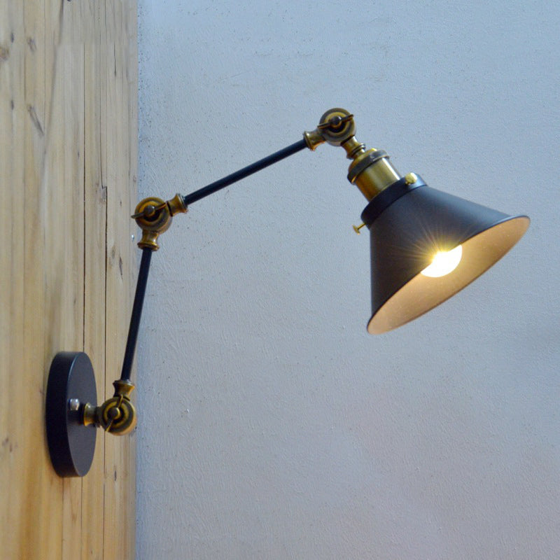 Frendorf | 1 Licht Wandlamp Wandlamp Antiek Bedzijde Swing Arm Wandbevestiging met Conische Metalen Schaduw in Zwart