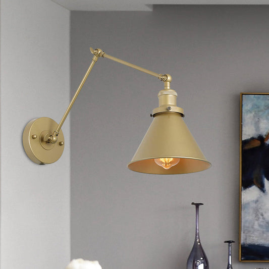 Frendorf | Eisen Gold Finish Wandleuchte Schwenkarm 1-Kopf Industrielle Stecker-Wandbeleuchtung mit Schwenkarm