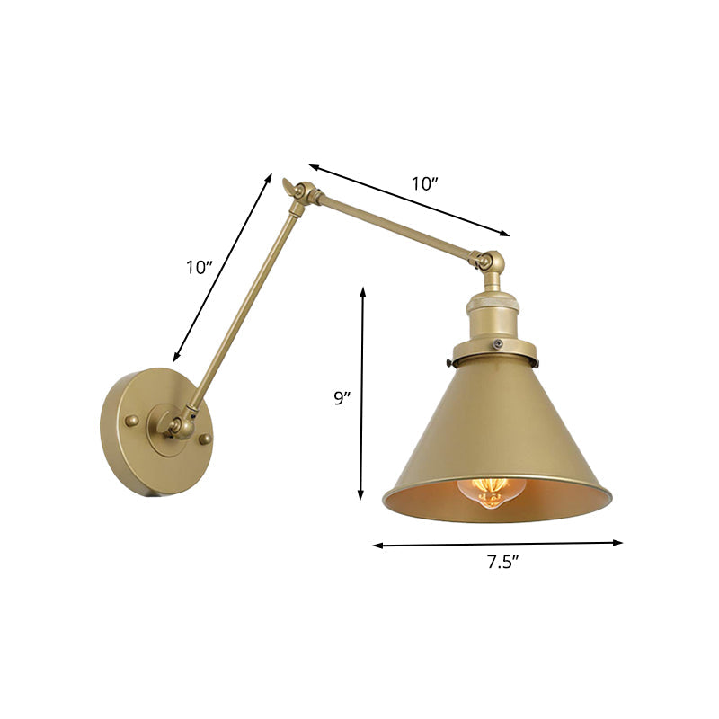 Frendorf | Eisen Gold Finish Wandleuchte Schwenkarm 1-Kopf Industrielle Stecker-Wandbeleuchtung mit Schwenkarm