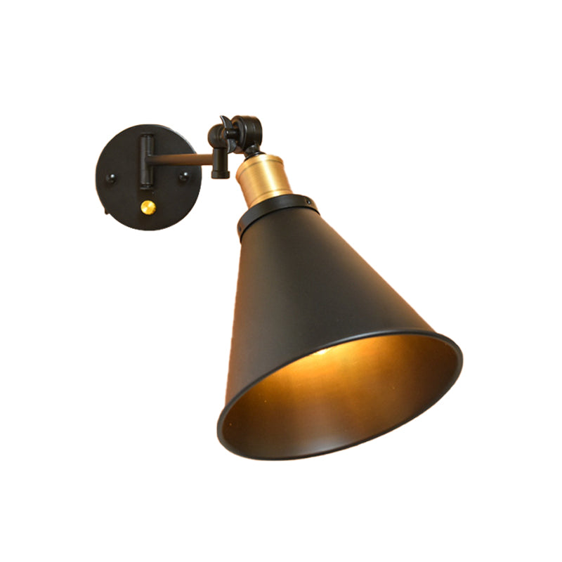 Frendorf | Schwarz/Weiß 1 Kopf Wandlampe Scone Vintage Eisen konische Schwenkarm Wandmontierte Lampe für das Studienzimmer