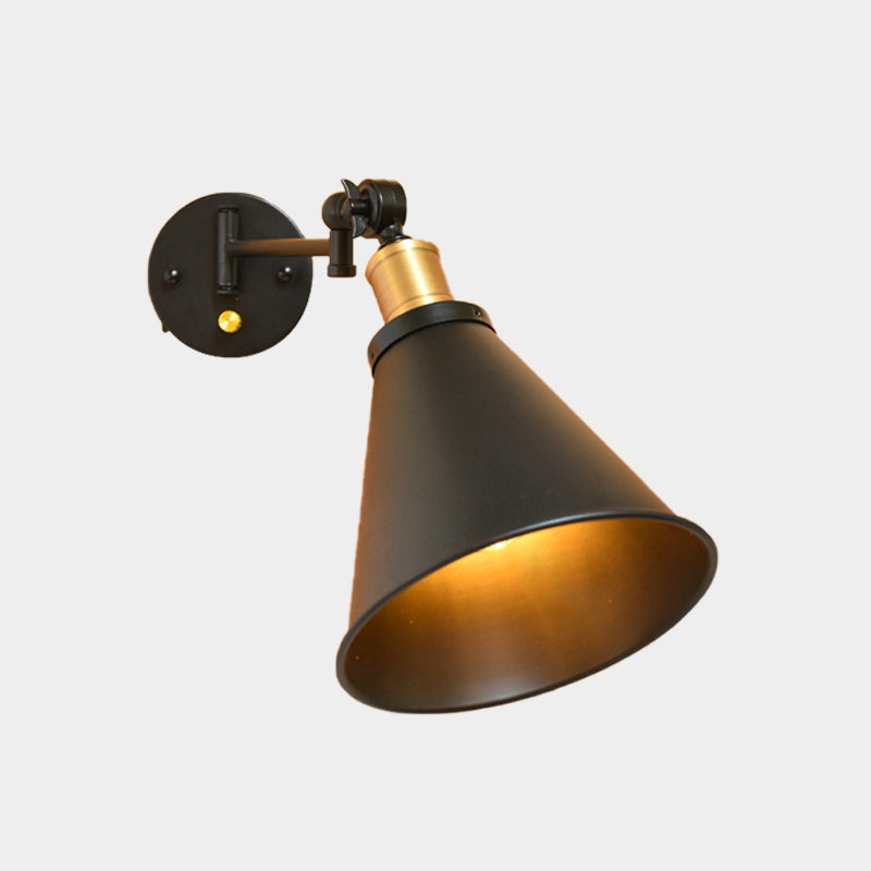 Frendorf | Schwarz/Weiß 1 Kopf Wandlampe Scone Vintage Eisen konische Schwenkarm Wandmontierte Lampe für das Studienzimmer