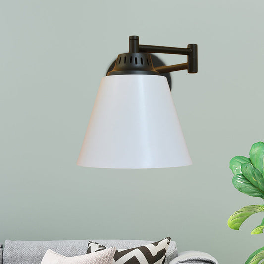 Frendorf | Schwarz/Weiß 1 Kopf Wandlampe Scone Vintage Eisen konische Schwenkarm Wandmontierte Lampe für das Studienzimmer