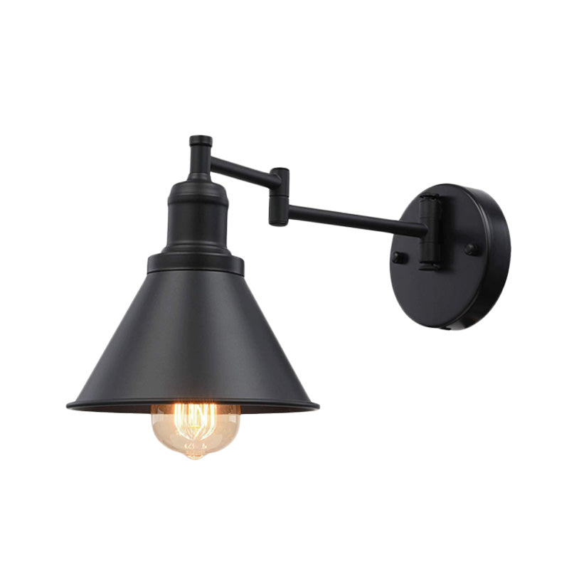 Frendorf | Swing Arm Iron Wandlampe Beleuchtung Vintage 1 Glühbirne Café Wandlampe in Schwarz mit konischem Schirm