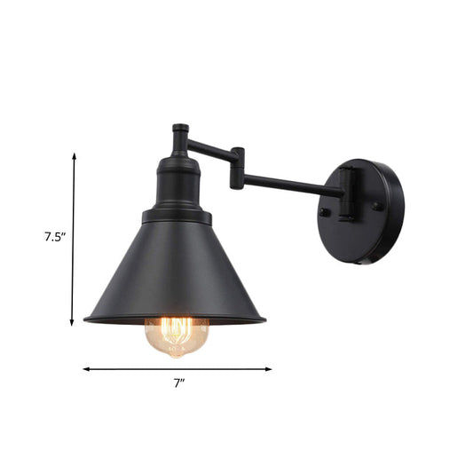 Frendorf | Swing Arm Iron Wandlampe Beleuchtung Vintage 1 Glühbirne Café Wandlampe in Schwarz mit konischem Schirm