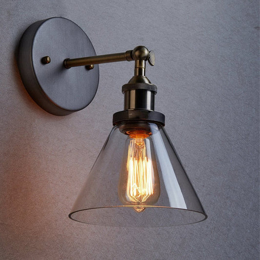 Frendorf | Klar Glas Schwarz/Kupfer/Antik Messing Wandleuchte Konisch 1-Licht Industrielle Wandleuchte für Wohnzimmer