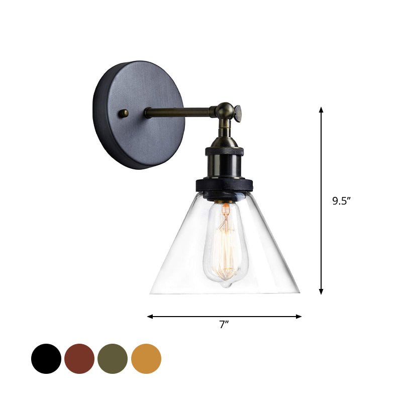 Frendorf | Klar Glas Schwarz/Kupfer/Antik Messing Wandleuchte Konisch 1-Licht Industrielle Wandleuchte für Wohnzimmer