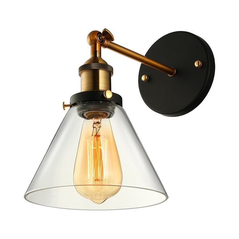 Frendorf | Klar Glas Schwarz/Kupfer/Antik Messing Wandleuchte Konisch 1-Licht Industrielle Wandleuchte für Wohnzimmer
