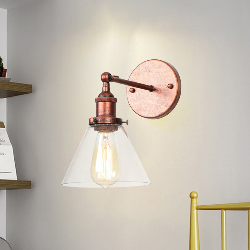 Frendorf | Klar Glas Schwarz/Kupfer/Antik Messing Wandleuchte Konisch 1-Licht Industrielle Wandleuchte für Wohnzimmer