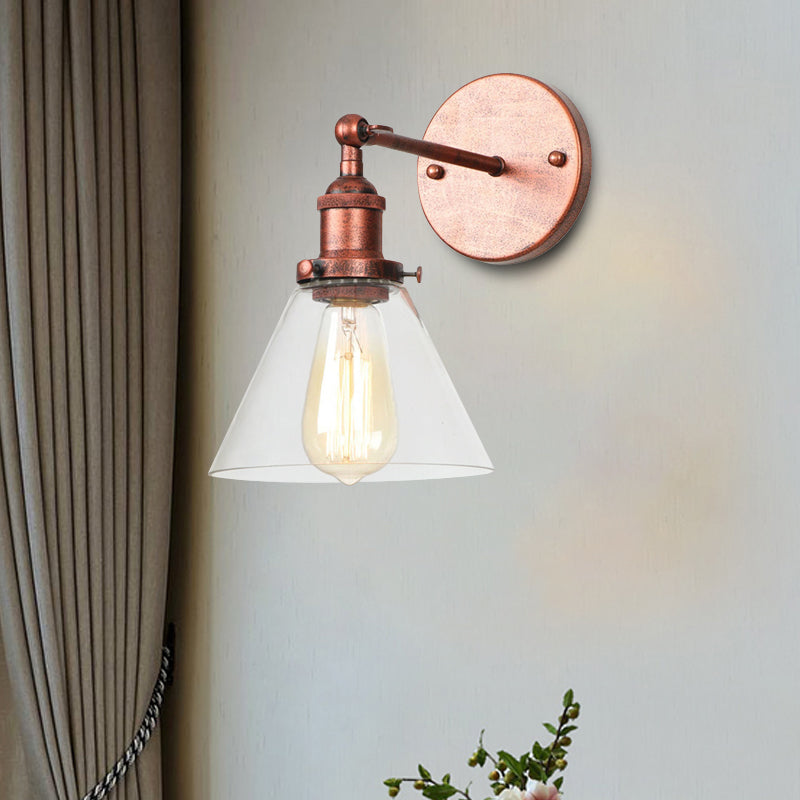 Frendorf | Klar Glas Schwarz/Kupfer/Antik Messing Wandleuchte Konisch 1-Licht Industrielle Wandleuchte für Wohnzimmer