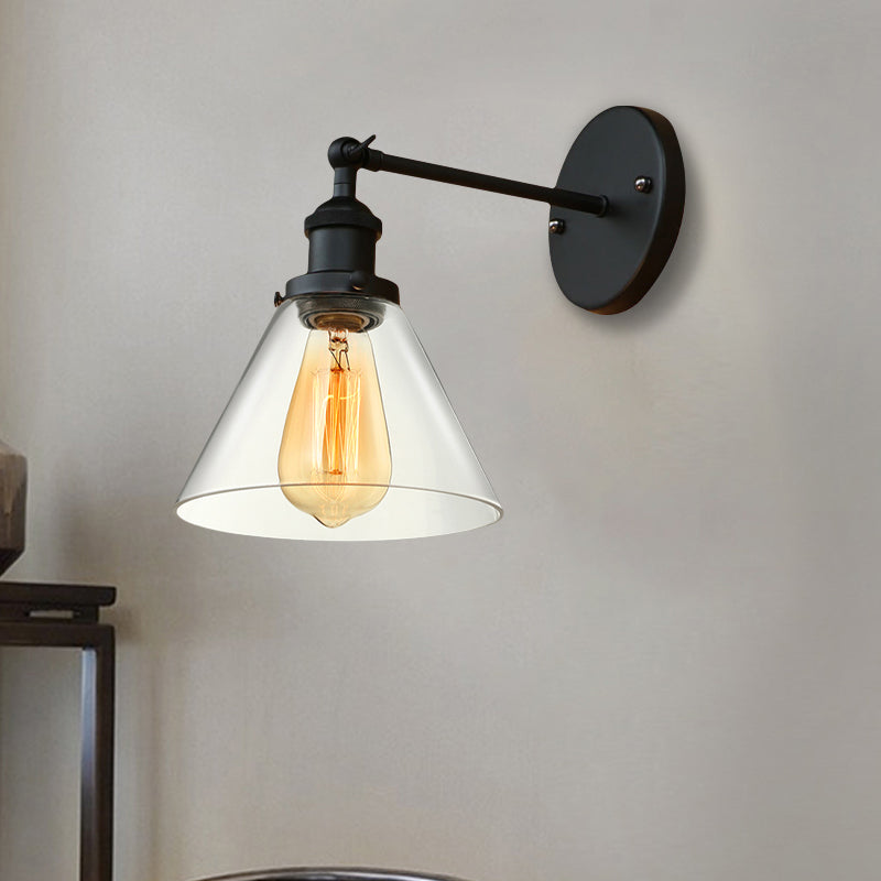 Frendorf | Klar Glas Schwarz/Kupfer/Antik Messing Wandleuchte Konisch 1-Licht Industrielle Wandleuchte für Wohnzimmer