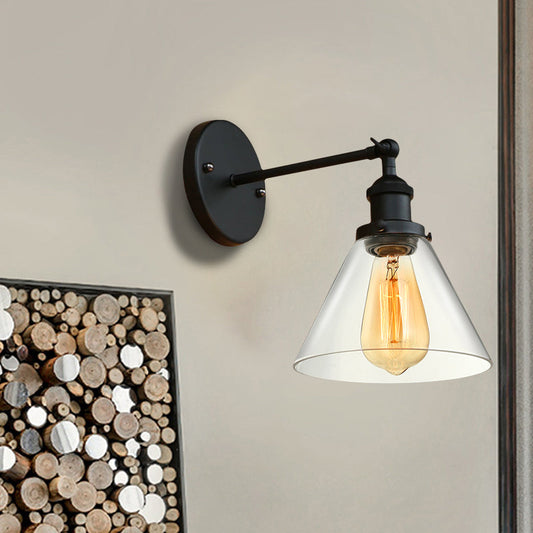Frendorf | Klar Glas Schwarz/Kupfer/Antik Messing Wandleuchte Konisch 1-Licht Industrielle Wandleuchte für Wohnzimmer
