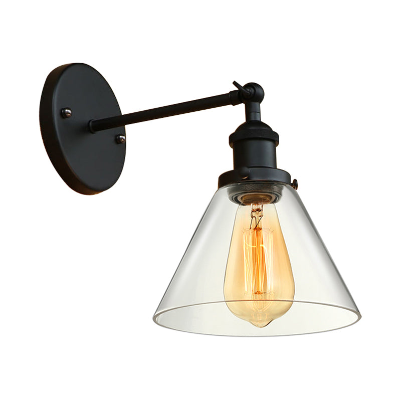 Frendorf | Klar Glas Schwarz/Kupfer/Antik Messing Wandleuchte Konisch 1-Licht Industrielle Wandleuchte für Wohnzimmer