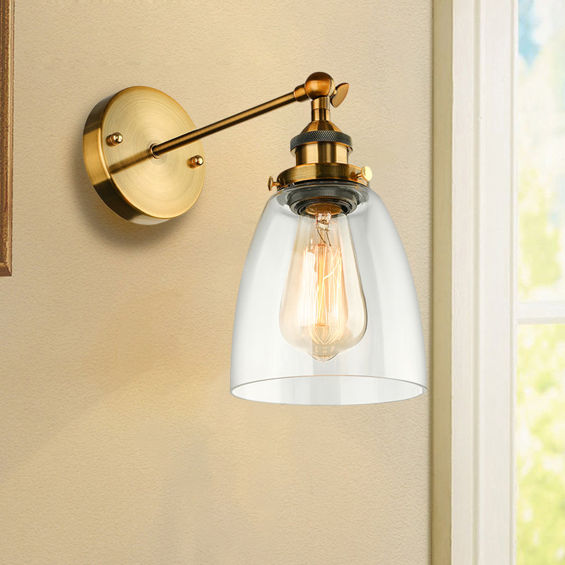 Frendorf | Bronze/Messing/Koper Eén Lichte Wandlamp Vintage Stijl Duidelijk Glas Getaperde Verlichtingsarmatuur voor Woonkamer