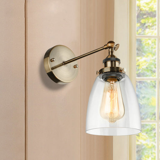 Frendorf | Bronze/Messing/Koper Eén Lichte Wandlamp Vintage Stijl Duidelijk Glas Getaperde Verlichtingsarmatuur voor Woonkamer