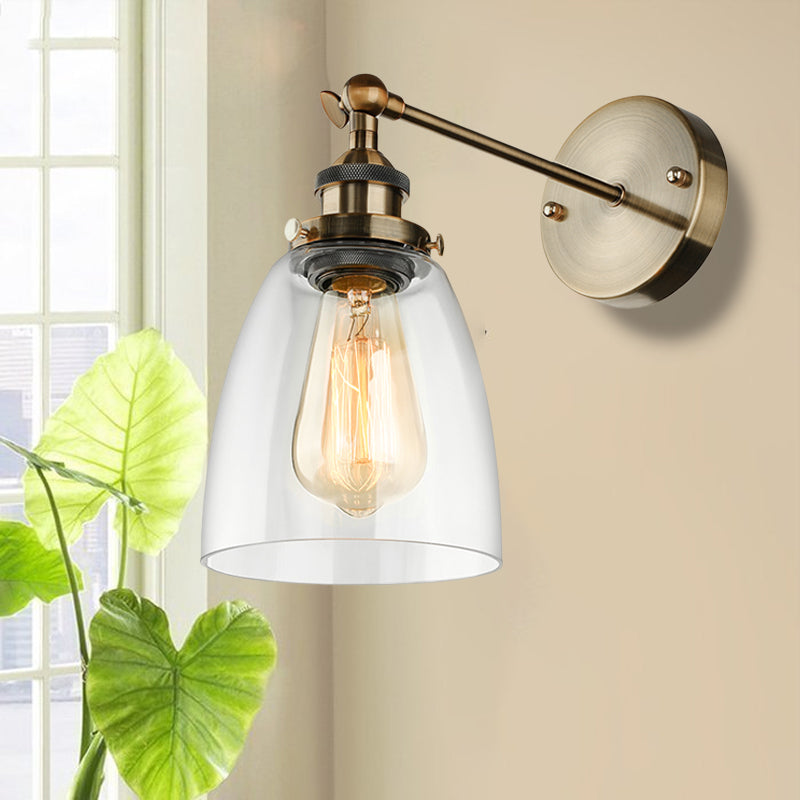 Frendorf | Bronze/Messing/Koper Eén Lichte Wandlamp Vintage Stijl Duidelijk Glas Getaperde Verlichtingsarmatuur voor Woonkamer