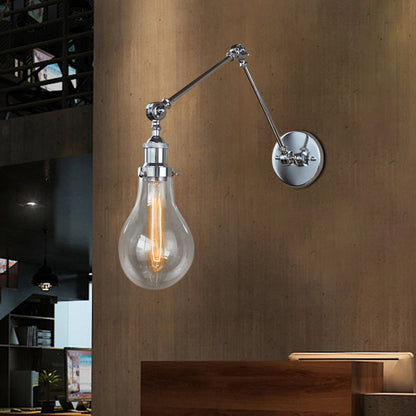 Frendorf | Glühbirnen Schirm Klarglas Wandbeleuchtung Industrie Einzellicht Wohnzimmer Wandleuchte Lampe in Chrom