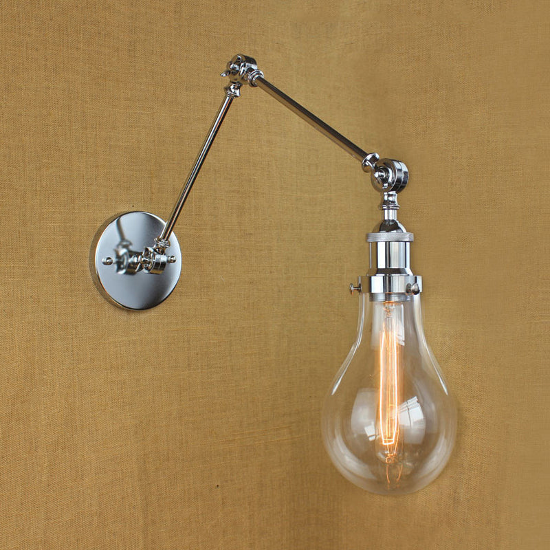 Frendorf | Glühbirnen Schirm Klarglas Wandbeleuchtung Industrie Einzellicht Wohnzimmer Wandleuchte Lampe in Chrom