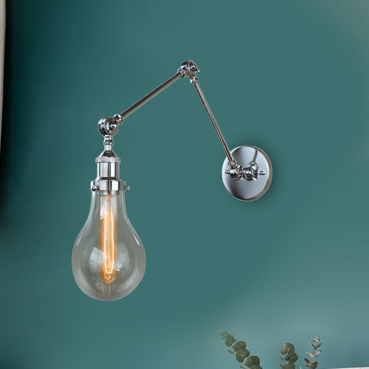 Frendorf | Glühbirnen Schirm Klarglas Wandbeleuchtung Industrie Einzellicht Wohnzimmer Wandleuchte Lampe in Chrom