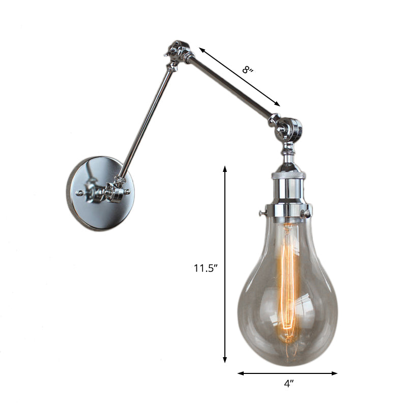 Frendorf | Glühbirnen Schirm Klarglas Wandbeleuchtung Industrie Einzellicht Wohnzimmer Wandleuchte Lampe in Chrom