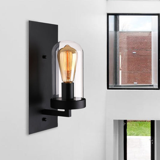 Frendorf | Eine Wandleuchte mit einer Pillenkapsel-Schirm aus klarem Glas, industrielle Wohnzimmer-Wandbeleuchtung in Schwarz