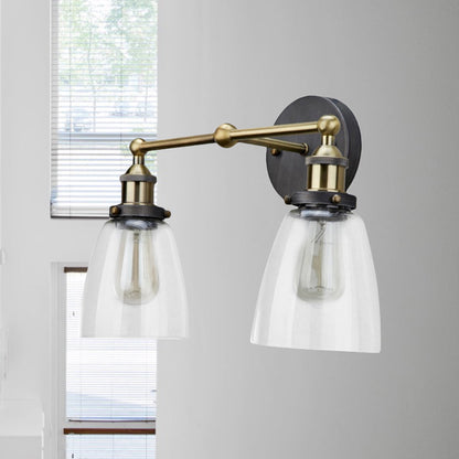 Frendorf | 2 Lichten Tapered Sconce Lichtarmatuur Industrieel Antiek Messing Helder Glas Wandlamp