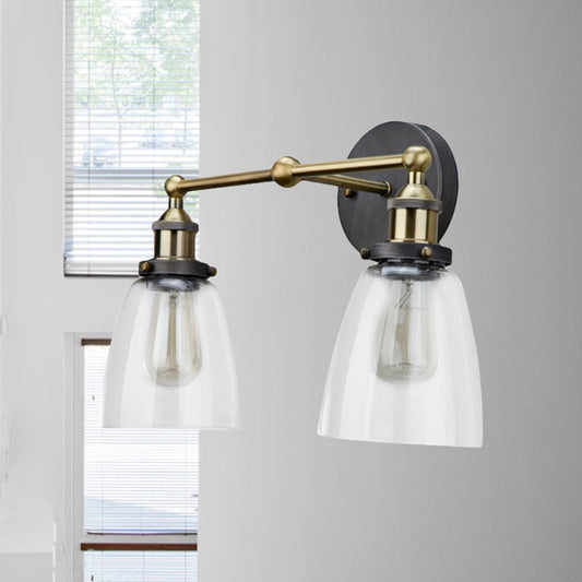 Frendorf | 2 Lichten Tapered Sconce Lichtarmatuur Industrieel Antiek Messing Helder Glas Wandlamp