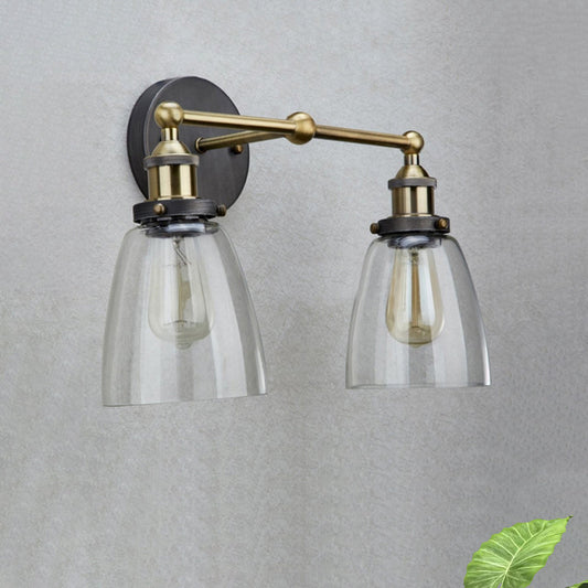 Frendorf | 2 Lichten Tapered Sconce Lichtarmatuur Industrieel Antiek Messing Helder Glas Wandlamp