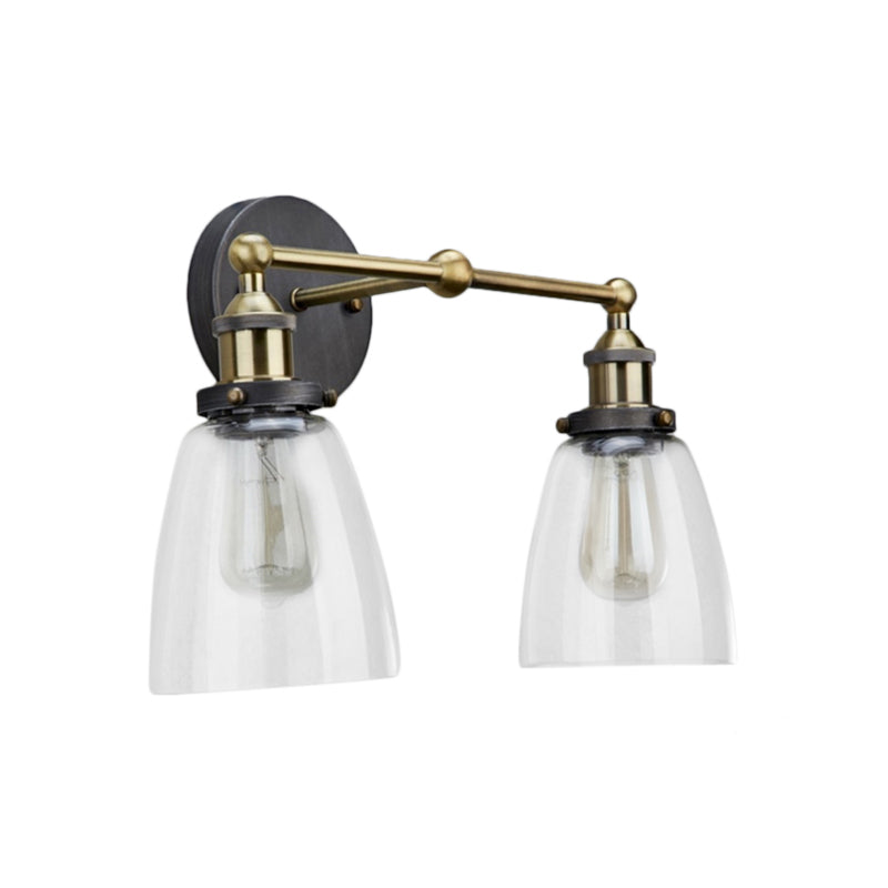 Frendorf | 2 Lichten Tapered Sconce Lichtarmatuur Industrieel Antiek Messing Helder Glas Wandlamp