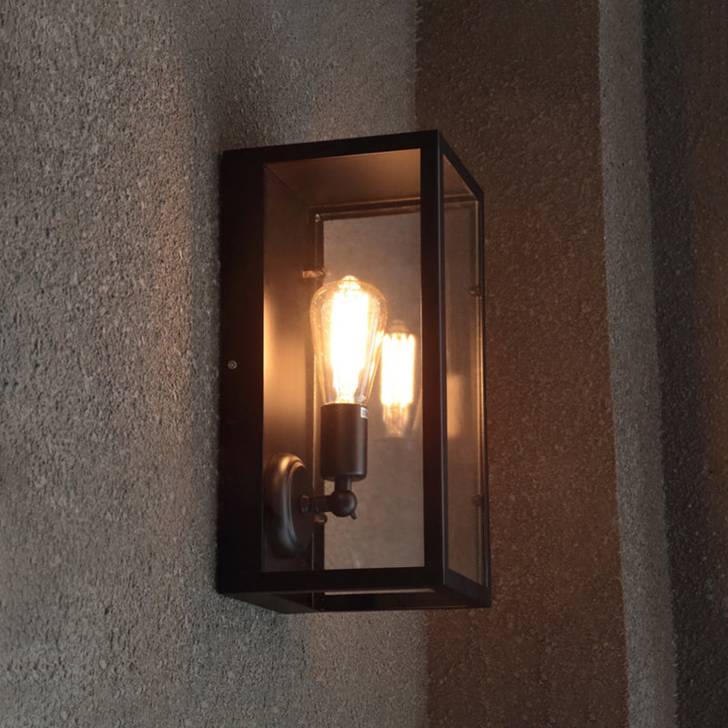 Frendorf | 1 Licht Rechteckige Wandleuchte Traditionelle Schwarze Klarglas Wandlampe für Schlafzimmer, Auf/Ab