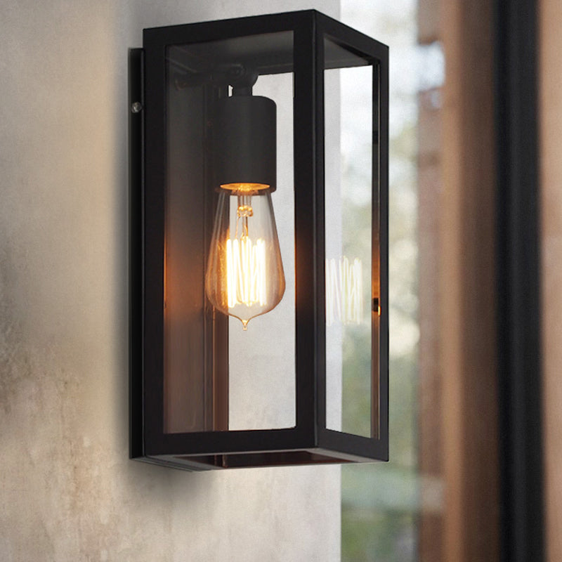Frendorf | 1 Licht Rechteckige Wandleuchte Traditionelle Schwarze Klarglas Wandlampe für Schlafzimmer, Auf/Ab