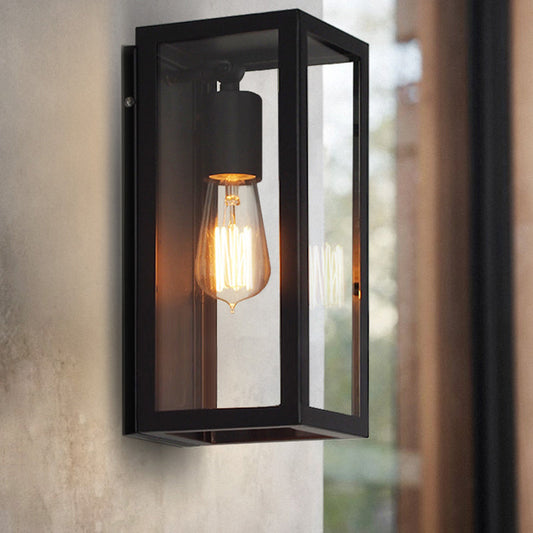 Frendorf | 1 Licht Rechteckige Wandleuchte Traditionelle Schwarze Klarglas Wandlampe für Schlafzimmer, Auf/Ab