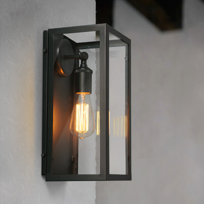 Frendorf | 1 Licht Rechteckige Wandleuchte Traditionelle Schwarze Klarglas Wandlampe für Schlafzimmer, Auf/Ab