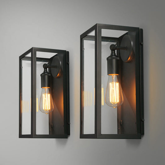 Frendorf | 1 Licht Rechteckige Wandleuchte Traditionelle Schwarze Klarglas Wandlampe für Schlafzimmer, Auf/Ab