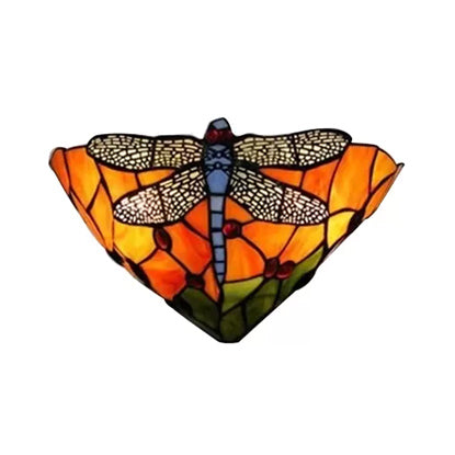 Frendorf | Wandleuchte Bowl mit Libelle Muster Buntglas 2 Lichter Rustikale Wandmontage Licht