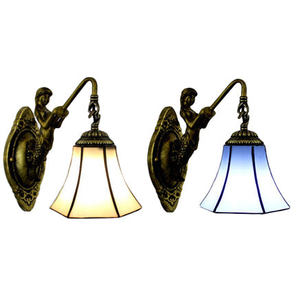 Frendorf | Gefloute Wandlamp Tiffany Blauw/Beige Glas 1 Kop Antiek Brons Wandverlichting