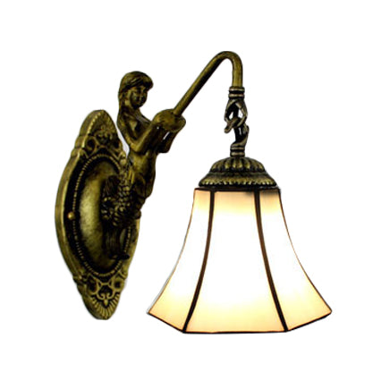 Frendorf | Gefloute Wandlamp Tiffany Blauw/Beige Glas 1 Kop Antiek Brons Wandverlichting