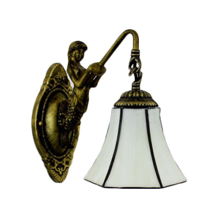 Frendorf | Gefloute Wandlamp Tiffany Blauw/Beige Glas 1 Kop Antiek Brons Wandverlichting