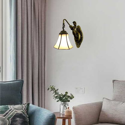 Frendorf | Gefloute Wandlamp Tiffany Blauw/Beige Glas 1 Kop Antiek Brons Wandverlichting