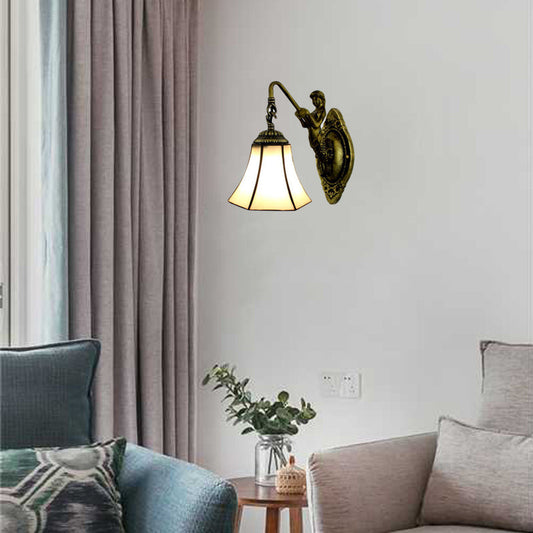 Frendorf | Gefloute Wandlamp Tiffany Blauw/Beige Glas 1 Kop Antiek Brons Wandverlichting