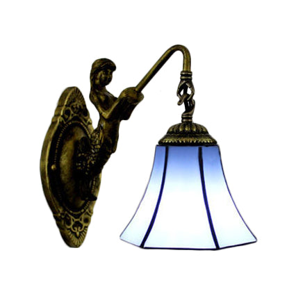 Frendorf | Gefloute Wandlamp Tiffany Blauw/Beige Glas 1 Kop Antiek Brons Wandverlichting