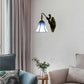 Frendorf | Gefloute Wandlamp Tiffany Blauw/Beige Glas 1 Kop Antiek Brons Wandverlichting