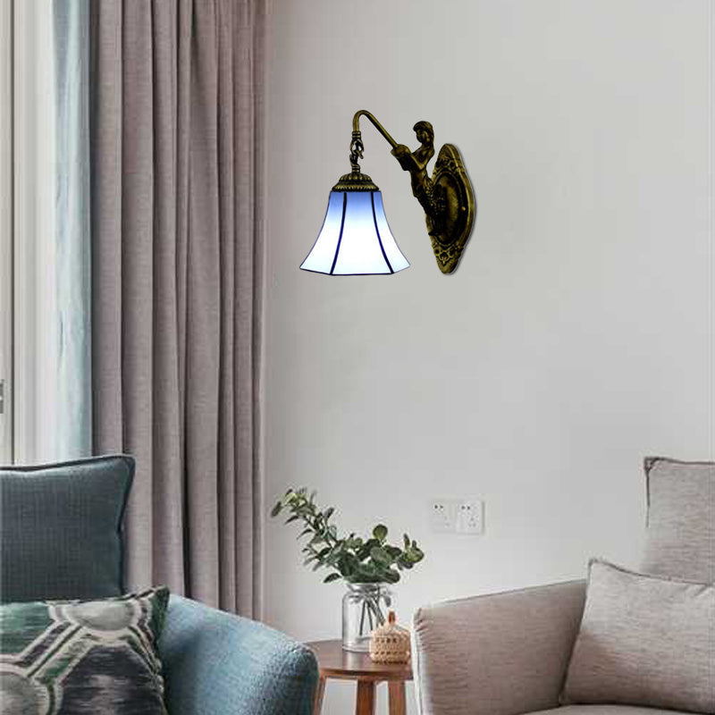 Frendorf | Gefloute Wandlamp Tiffany Blauw/Beige Glas 1 Kop Antiek Brons Wandverlichting