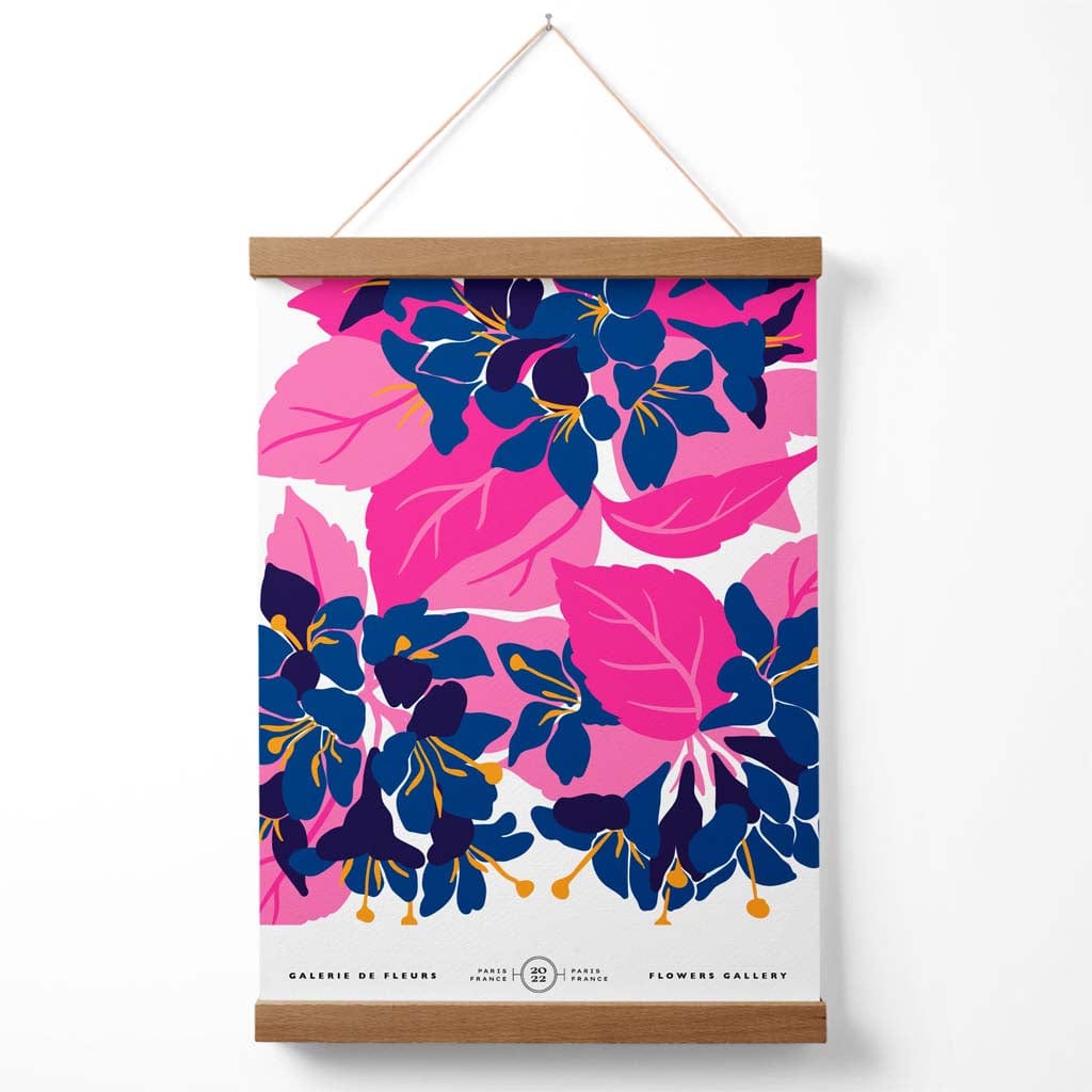 Abstract Blau und Pink Blüten Blumen Markt Galerie Poster mit Aufhänger