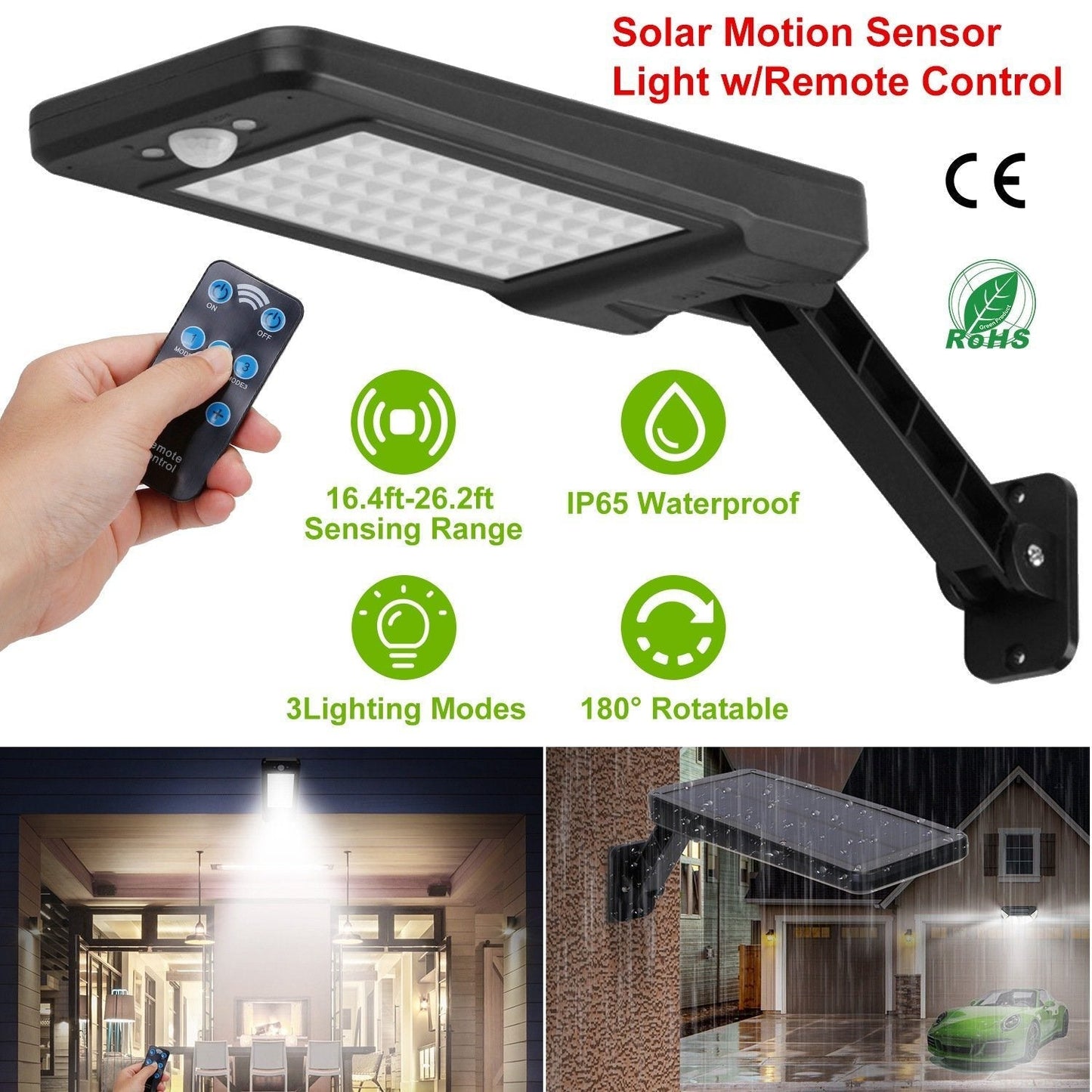 Frendorf | 60LEDs Solar PIR Bewegungsmelder Fernbedienung Kabellampe