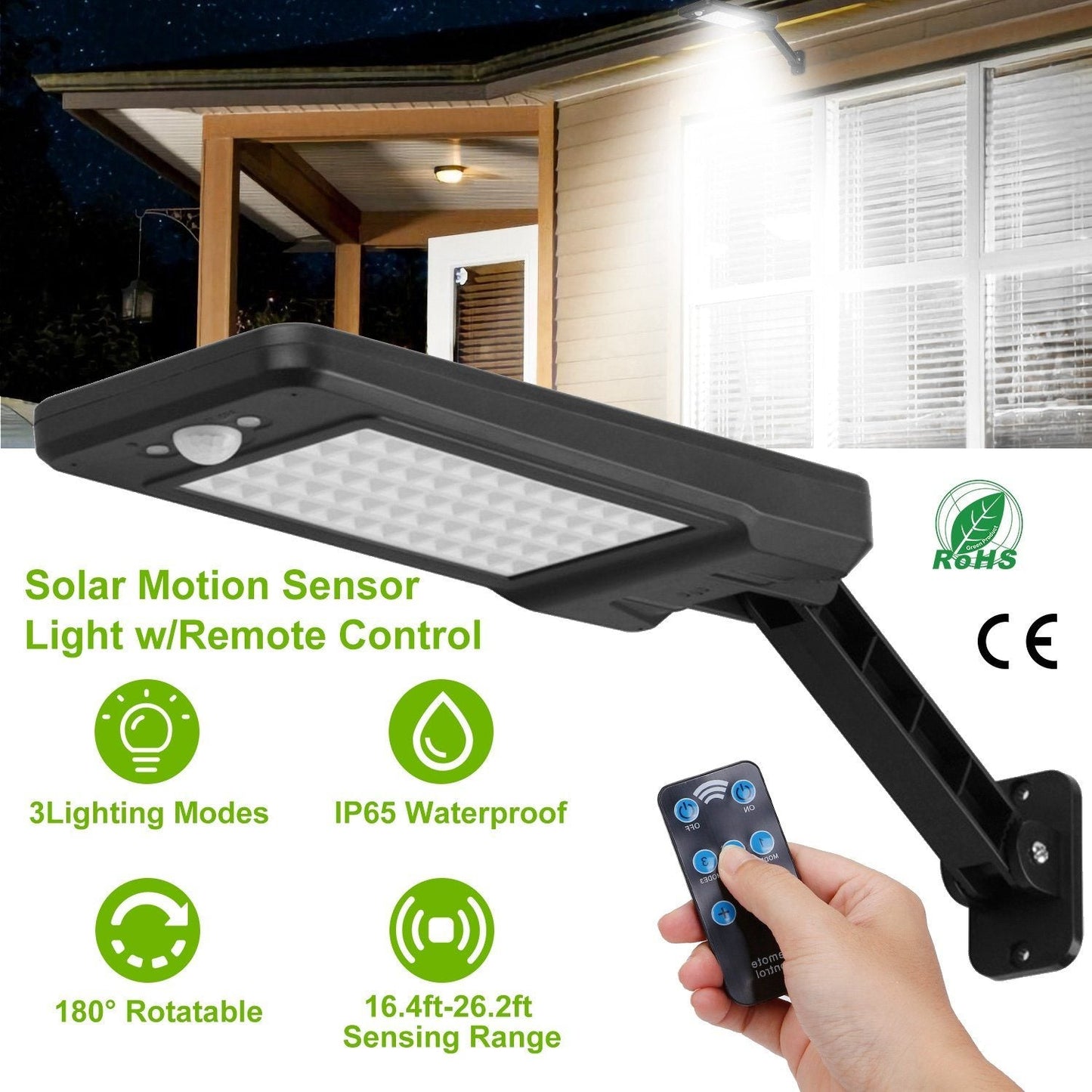Frendorf | 60LEDs Solar PIR Bewegungsmelder Fernbedienung Kabellampe