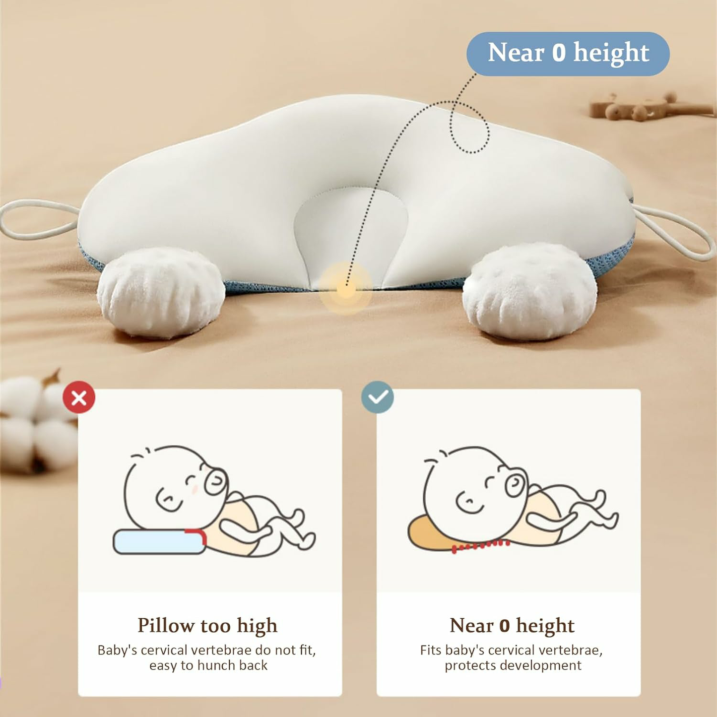 Frendorf | Bio-Baumwolle U-förmiges Baby-Kissen - Weiche & sichere Nackenstütze für Säuglinge, verstellbares Hugbuddy-Design für gemütlichen Schlaf